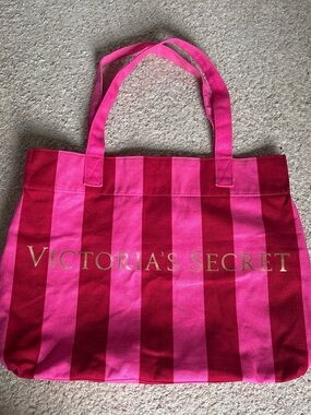 Victoria's Secret Pink and Red Striped Canvas Tote